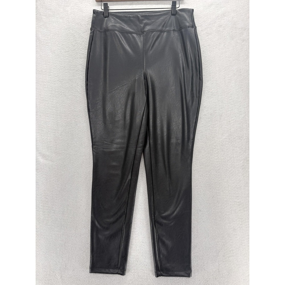 Buckle Black Leggings Womens Large Black Faux Leather High Rise Ankle Stretch